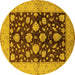 Round Machine Washable Oriental Yellow Traditional Rug, wshurb2855yw