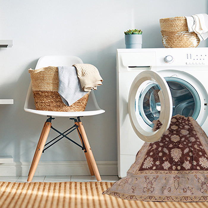 Machine Washable Industrial Modern Red Brown Rug in a Washing Machine, wshurb2855