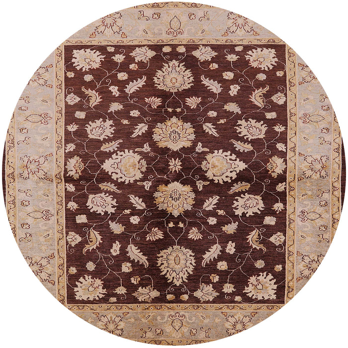 Round Mid-Century Modern Red Brown Oriental Rug, urb2855