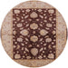 Round Mid-Century Modern Red Brown Oriental Rug, urb2855