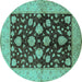 Round Oriental Turquoise Traditional Rug, urb2855turq
