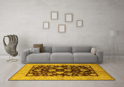 Machine Washable Oriental Yellow Traditional Rug in a Living Room, wshurb2855yw