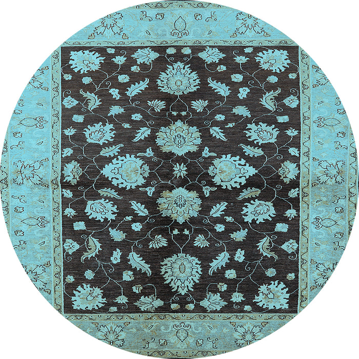 Round Machine Washable Oriental Light Blue Traditional Rug, wshurb2855lblu