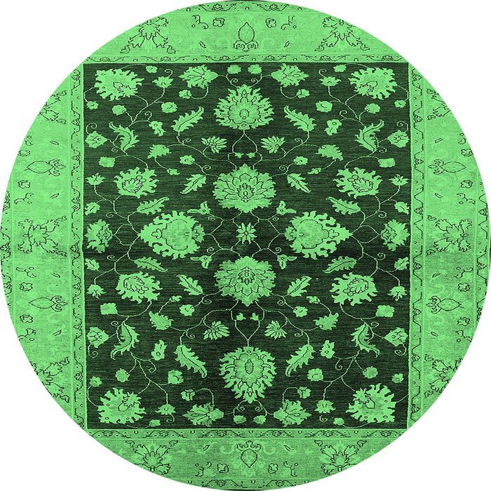 Round Machine Washable Oriental Emerald Green Traditional Area Rugs, wshurb2855emgrn