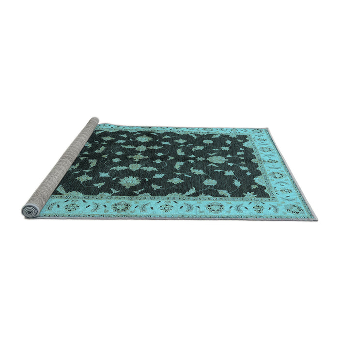 Sideview of Machine Washable Oriental Light Blue Traditional Rug, wshurb2856lblu