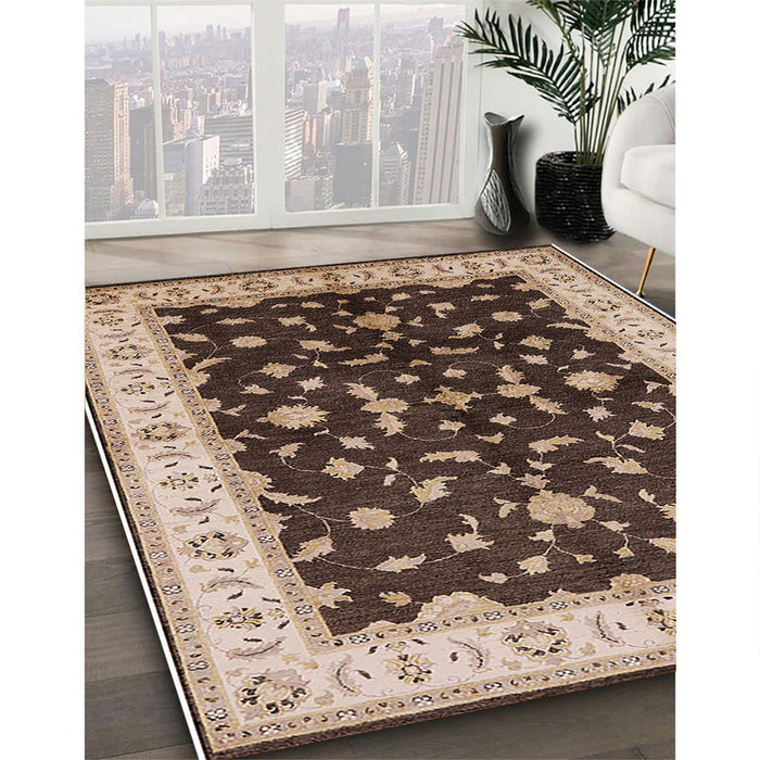 Mid-Century Modern Bakers Brown Oriental Rug in Family Room, urb2856