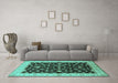 Machine Washable Oriental Turquoise Traditional Area Rugs in a Living Room,, wshurb2856turq