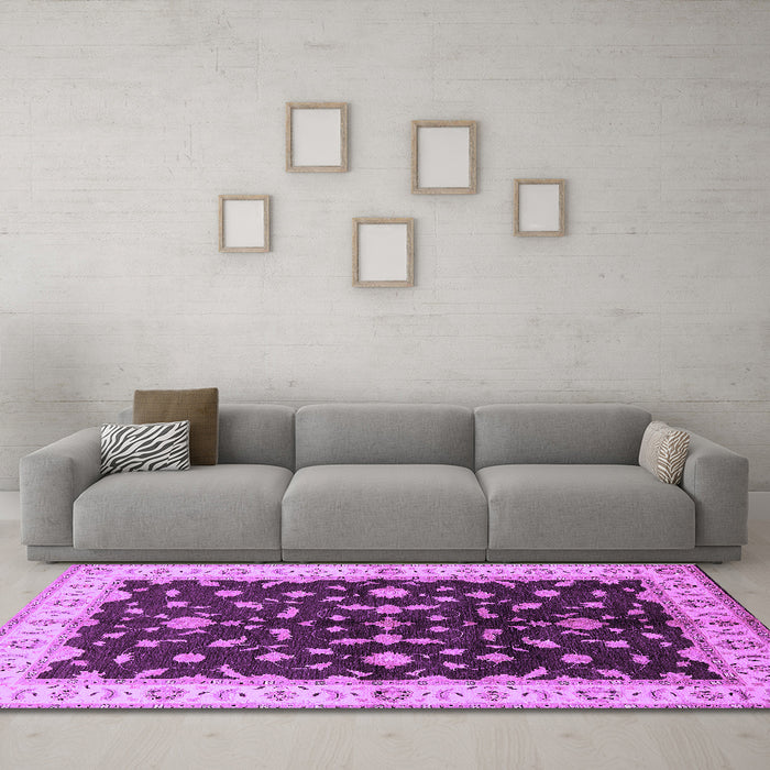 Machine Washable Oriental Purple Traditional Area Rugs in a Living Room, wshurb2856pur