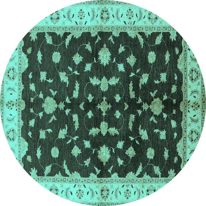 Round Machine Washable Oriental Turquoise Traditional Area Rugs, wshurb2856turq
