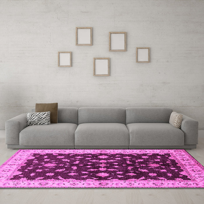 Machine Washable Oriental Pink Traditional Rug in a Living Room, wshurb2856pnk