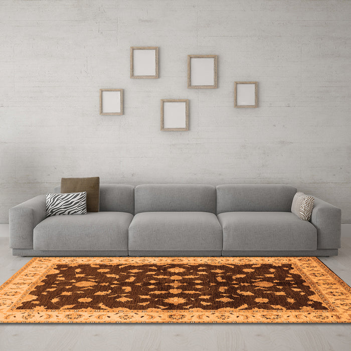 Machine Washable Oriental Orange Traditional Area Rugs in a Living Room, wshurb2856org