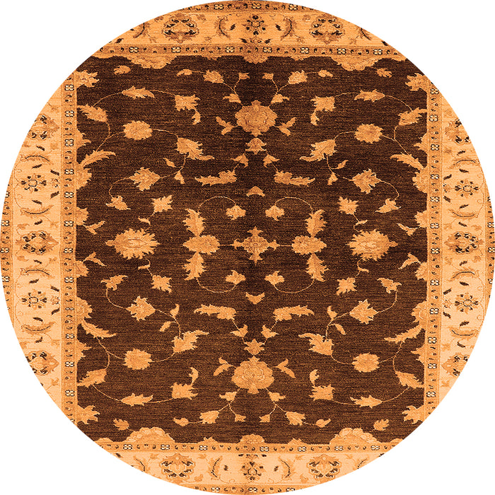Round Machine Washable Oriental Orange Traditional Area Rugs, wshurb2856org