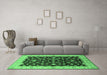 Machine Washable Oriental Emerald Green Traditional Area Rugs in a Living Room,, wshurb2856emgrn