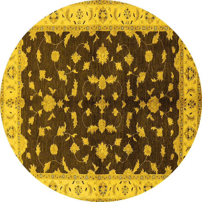 Round Machine Washable Oriental Yellow Traditional Rug, wshurb2856yw