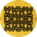 Round Machine Washable Oriental Yellow Traditional Rug, wshurb2857yw