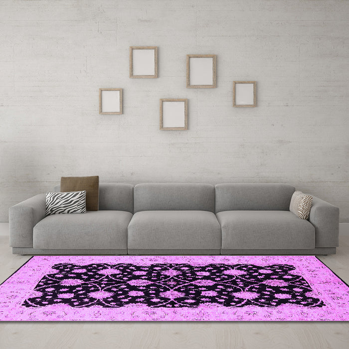 Machine Washable Oriental Purple Traditional Area Rugs in a Living Room, wshurb2857pur
