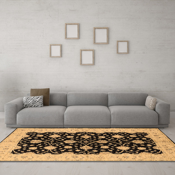 Machine Washable Oriental Brown Traditional Rug in a Living Room,, wshurb2857brn