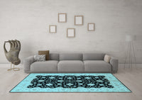 Machine Washable Oriental Light Blue Traditional Rug, wshurb2857lblu