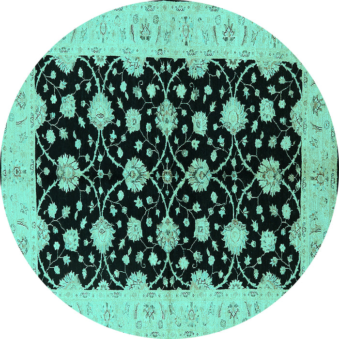 Round Oriental Turquoise Traditional Rug, urb2857turq