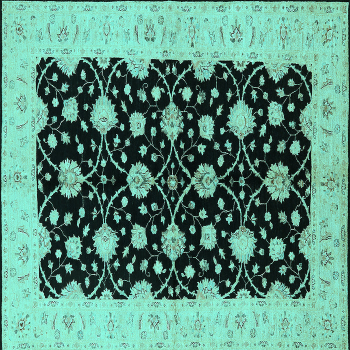 Square Machine Washable Oriental Turquoise Traditional Area Rugs, wshurb2857turq
