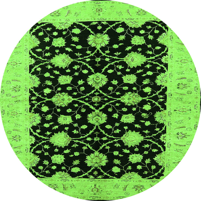 Round Oriental Green Traditional Rug, urb2857grn