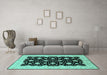 Machine Washable Oriental Turquoise Traditional Area Rugs in a Living Room,, wshurb2857turq