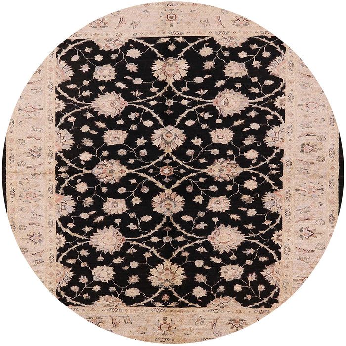 Round Mid-Century Modern Burgundy Brown Oriental Rug, urb2857