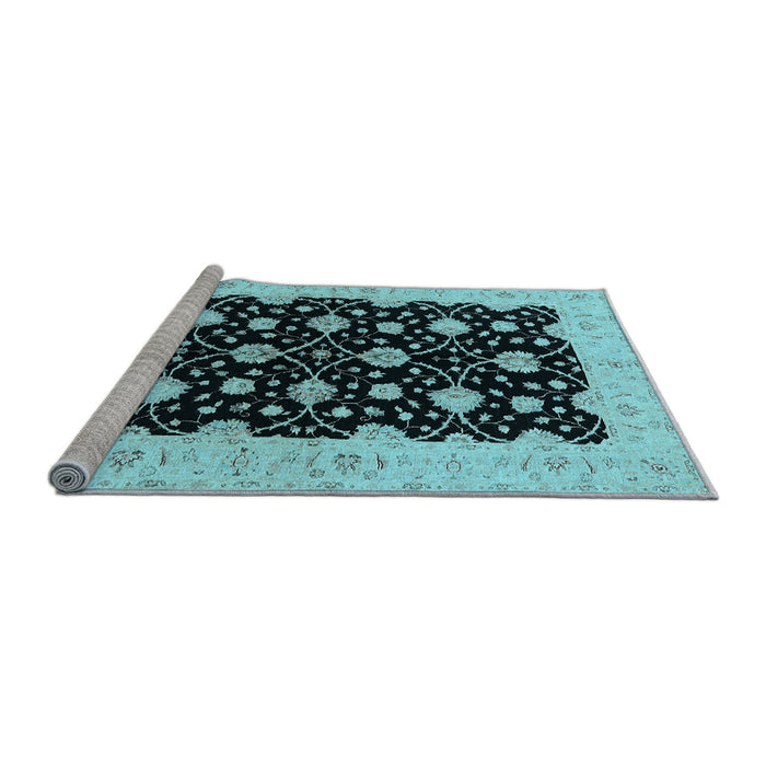 Sideview of Machine Washable Oriental Light Blue Traditional Rug, wshurb2857lblu