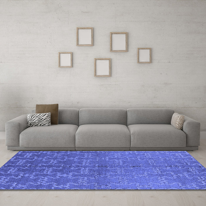 Machine Washable Oriental Blue Industrial Rug in a Living Room, wshurb2858blu