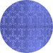 Round Machine Washable Oriental Blue Industrial Rug, wshurb2858blu