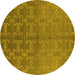 Round Machine Washable Oriental Yellow Industrial Rug, wshurb2858yw