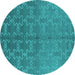 Round Machine Washable Oriental Turquoise Industrial Area Rugs, wshurb2858turq