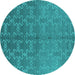 Round Oriental Turquoise Industrial Rug, urb2858turq