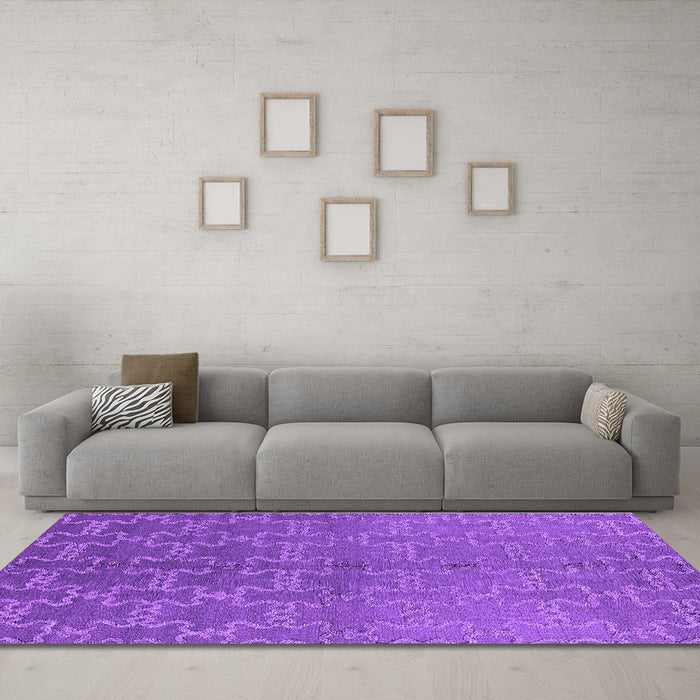 Machine Washable Oriental Purple Industrial Area Rugs in a Living Room, wshurb2858pur