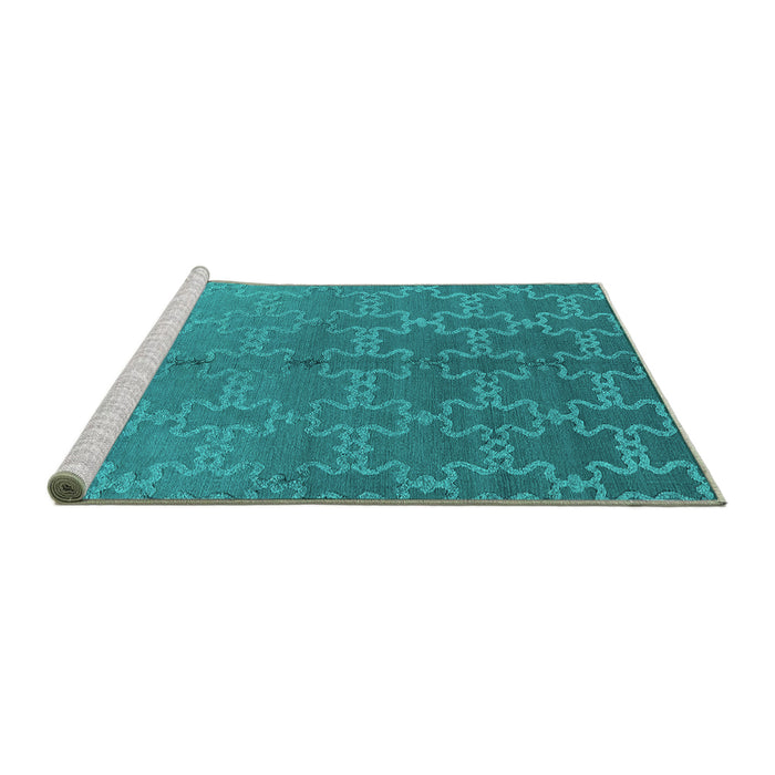 Sideview of Machine Washable Oriental Turquoise Industrial Area Rugs, wshurb2858turq