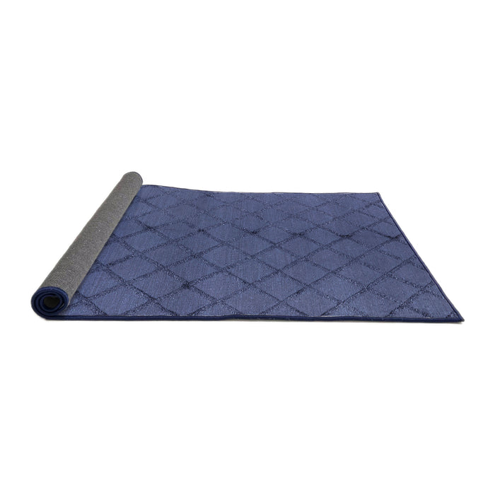 Sideview of Mid-Century Modern Slate Blue Trellis Rug, urb2859