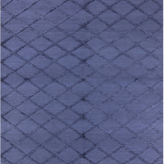 Square Mid-Century Modern Slate Blue Trellis Rug, urb2859