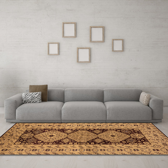 Machine Washable Oriental Brown Traditional Rug in a Living Room,, wshurb2860brn