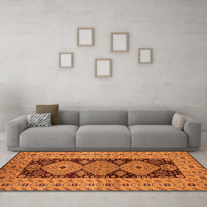 Machine Washable Oriental Orange Traditional Area Rugs in a Living Room, wshurb2860org