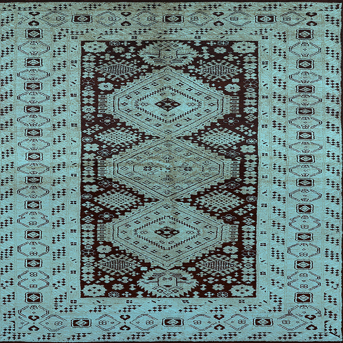 Square Machine Washable Oriental Light Blue Traditional Rug, wshurb2860lblu