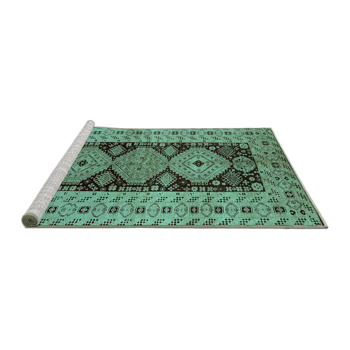 Sideview of Machine Washable Oriental Turquoise Traditional Area Rugs, wshurb2860turq