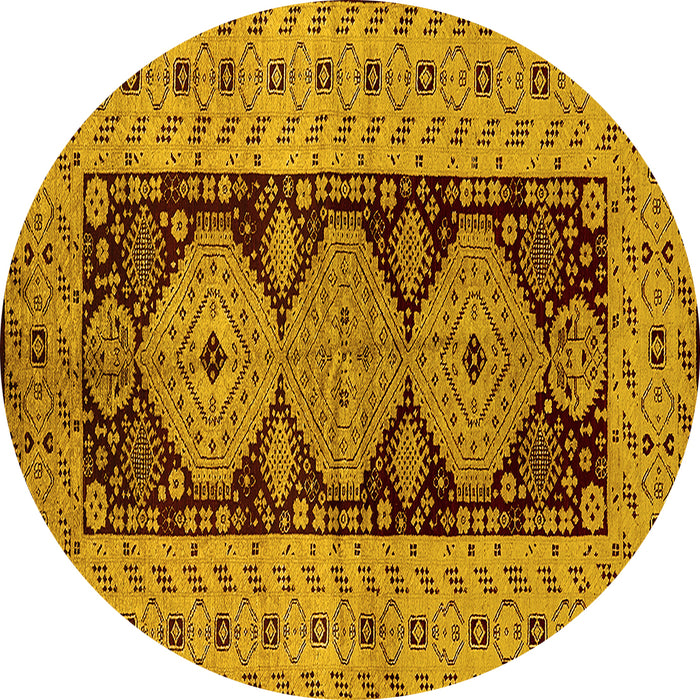 Round Machine Washable Oriental Yellow Traditional Rug, wshurb2860yw