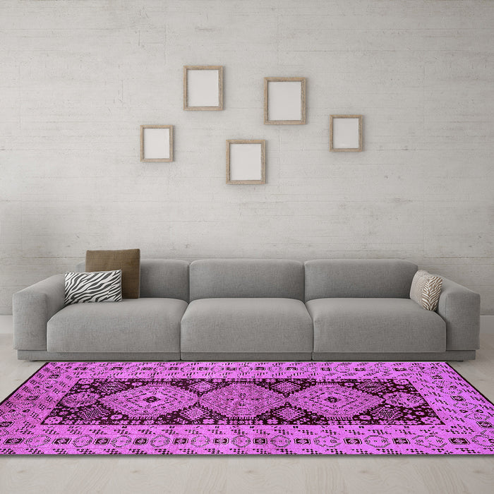Machine Washable Oriental Purple Traditional Area Rugs in a Living Room, wshurb2860pur