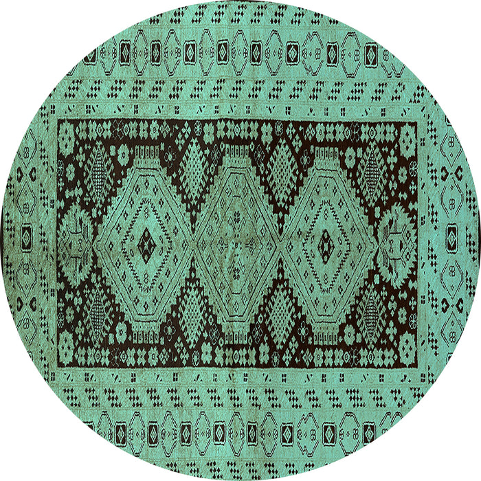 Round Oriental Turquoise Traditional Rug, urb2860turq