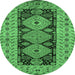 Round Machine Washable Oriental Emerald Green Traditional Area Rugs, wshurb2860emgrn