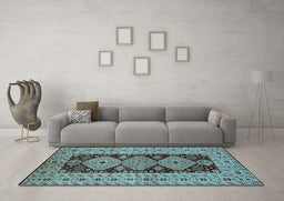 Machine Washable Oriental Light Blue Traditional Rug in a Living Room, wshurb2860lblu
