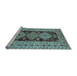 Sideview of Machine Washable Oriental Light Blue Traditional Rug, wshurb2860lblu