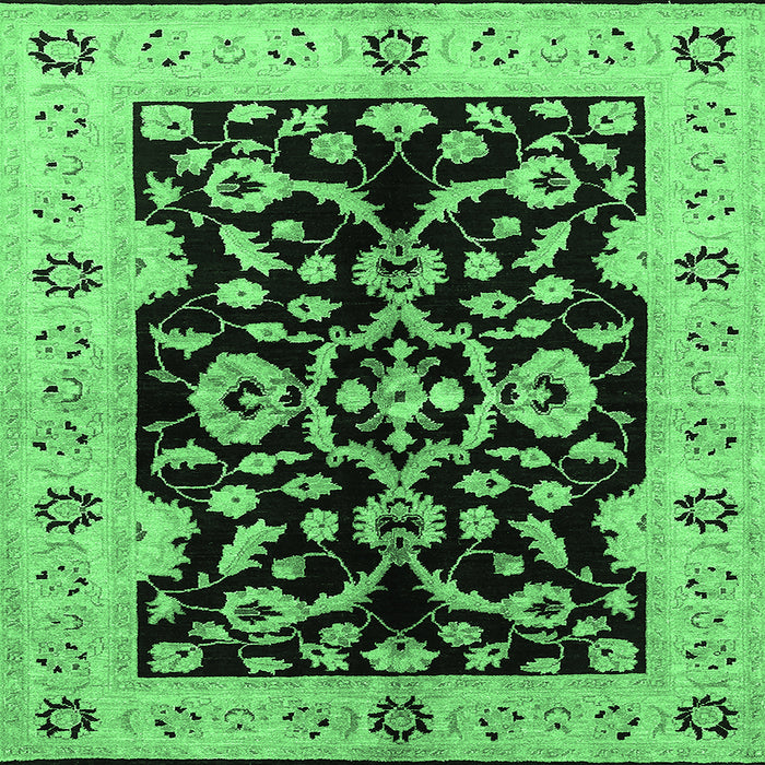 Square Machine Washable Oriental Emerald Green Traditional Area Rugs, wshurb2861emgrn