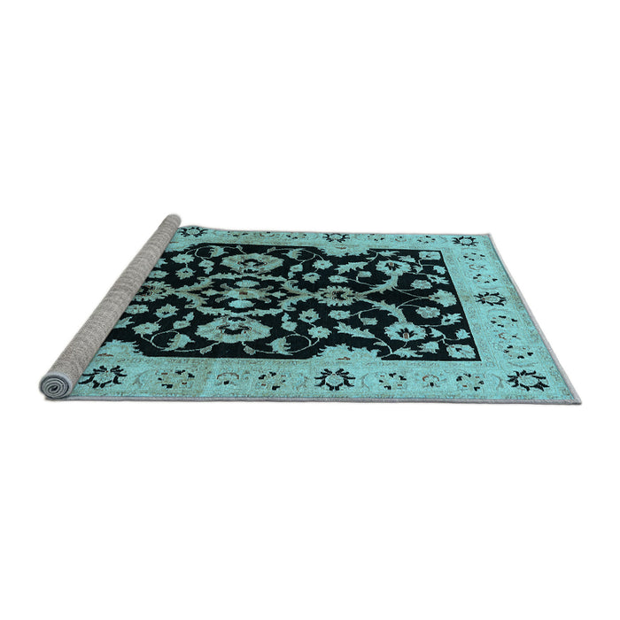 Sideview of Machine Washable Oriental Light Blue Traditional Rug, wshurb2861lblu