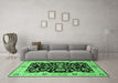 Machine Washable Oriental Emerald Green Traditional Area Rugs in a Living Room,, wshurb2861emgrn